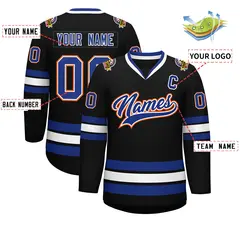 Black Royal White-Orange Classic Style Hockey Jersey 2