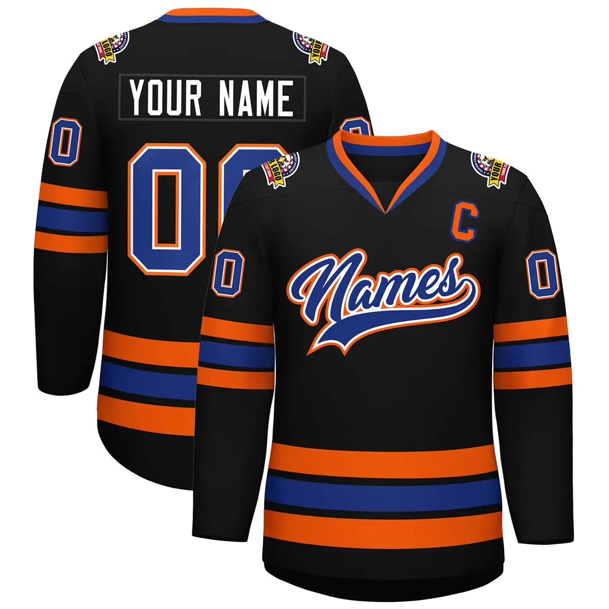 Black Royal White-Orange Classic Style Hockey Jersey