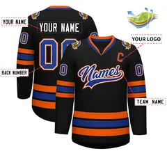 Black Royal White-Orange Classic Style Hockey Jersey 2