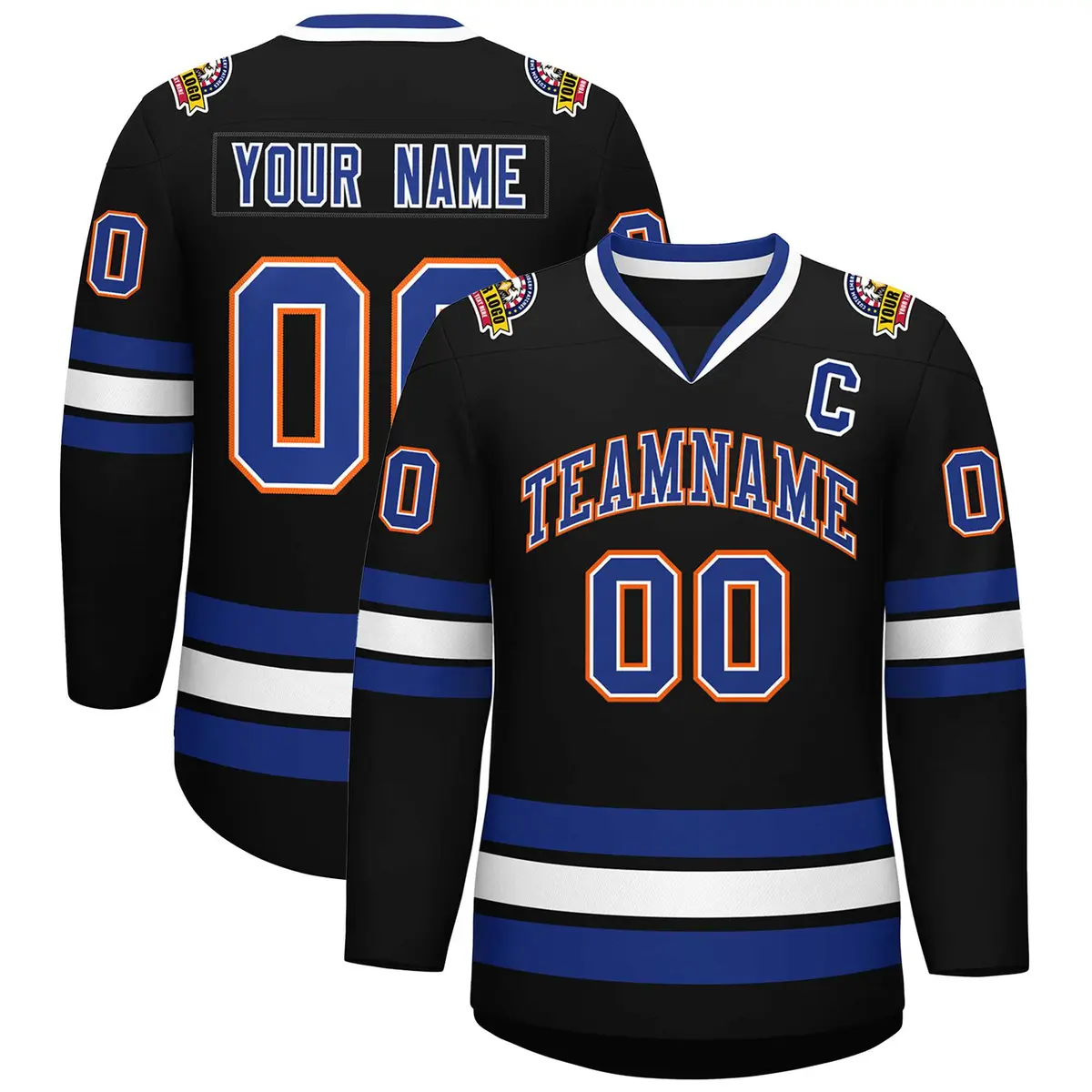 Black Royal White-Orange Classic Style Hockey Jersey
