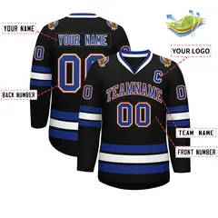 Black Royal White-Orange Classic Style Hockey Jersey 2