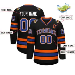 Black Royal White-Orange Classic Style Hockey Jersey 2