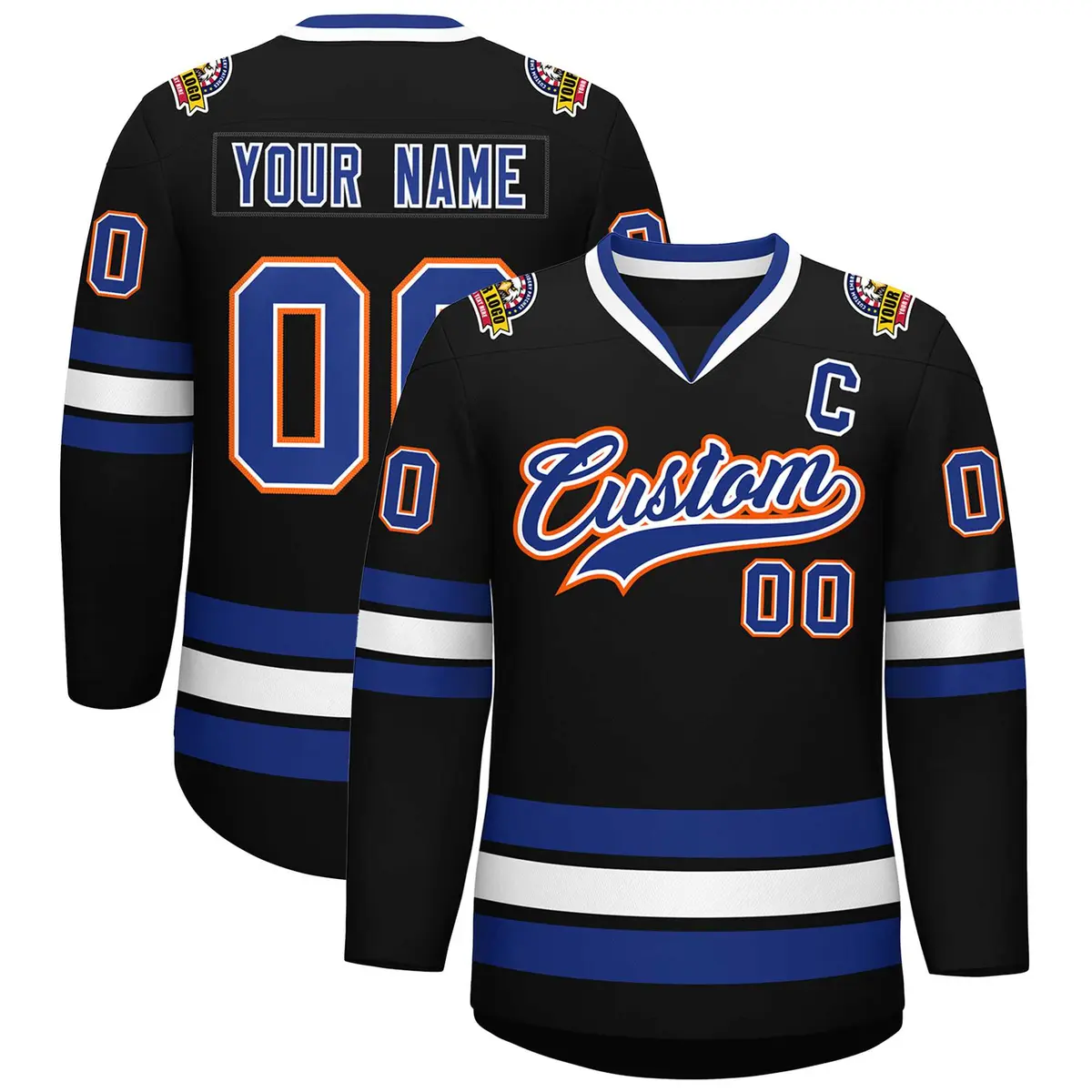 Black Royal White-Orange Classic Style Hockey Jersey