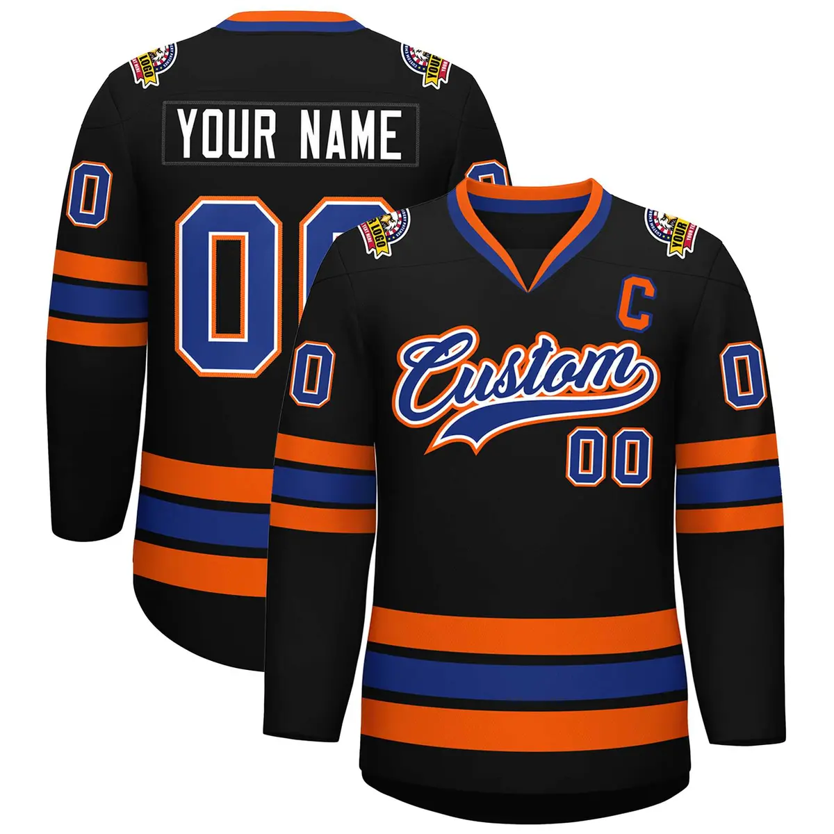 Black Royal White-Orange Classic Style Hockey Jersey