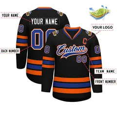 Black Royal White-Orange Classic Style Hockey Jersey 2