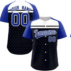 Black Royal-White Raglan Sleeve Star Print Baseball Jersey