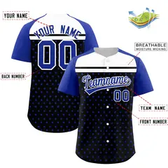 Black Royal-White Raglan Sleeve Star Print Baseball Jersey 2