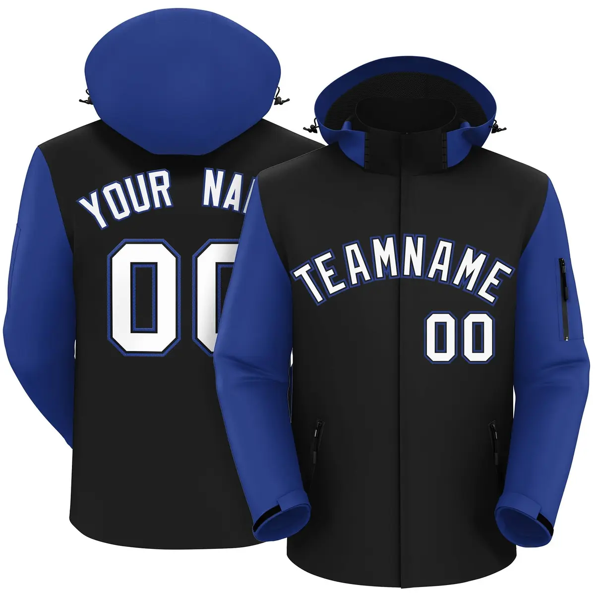 Black Royal-White Raglan Sleeves Waterproof Jacket