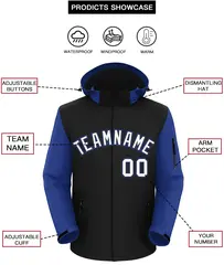 Black Royal-White Raglan Sleeves Waterproof Jacket 2