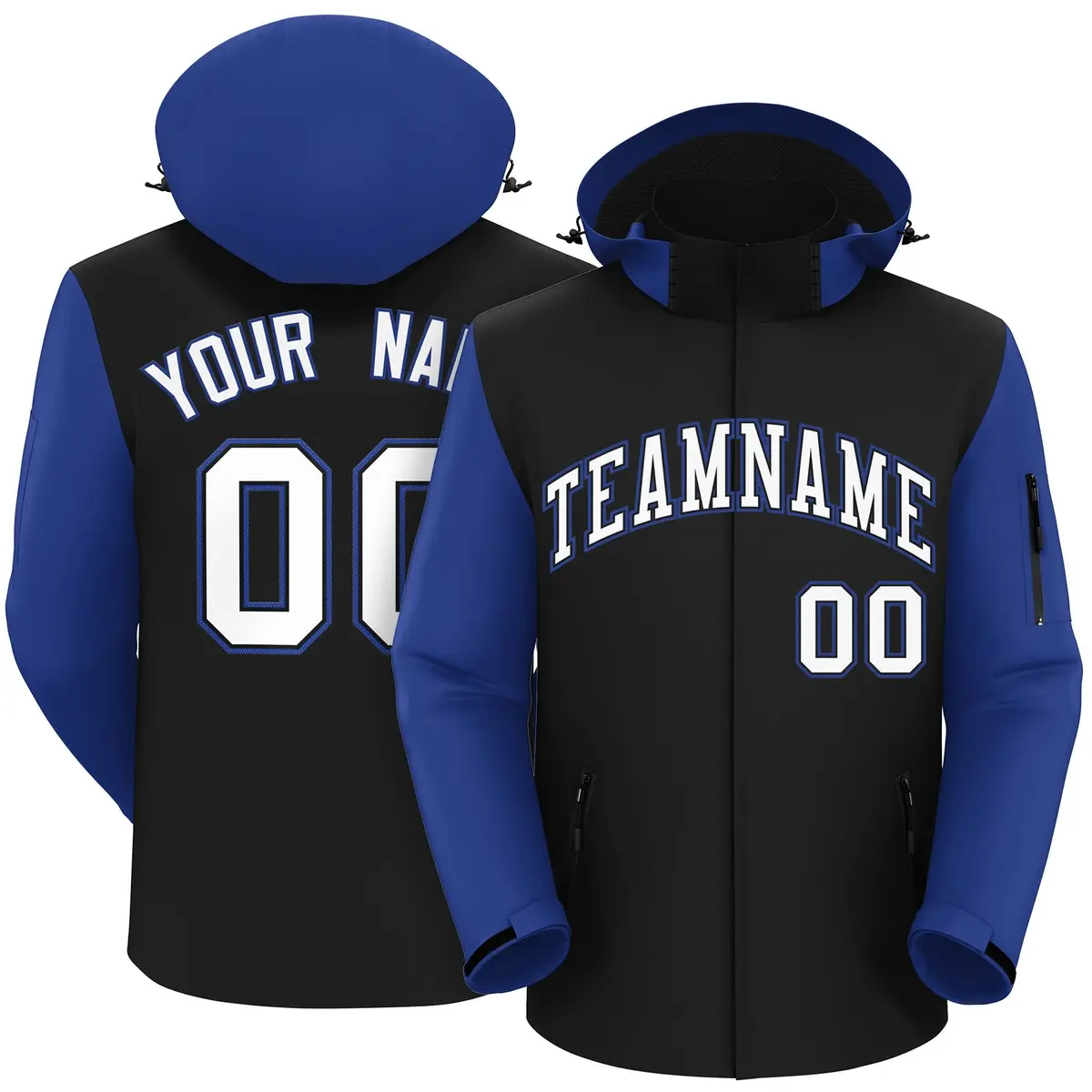 Black Royal-White Raglan Sleeves Waterproof Jacket