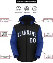 Black Royal-White Raglan Sleeves Waterproof Jacket 2
