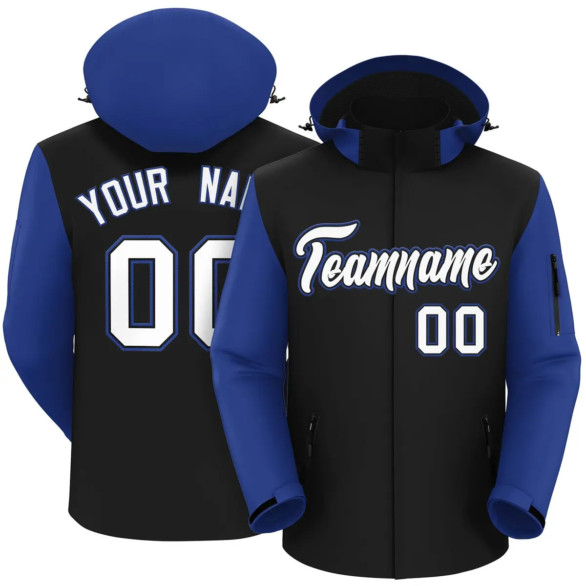 Black Royal-White Raglan Sleeves Waterproof Jacket