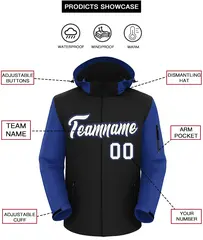 Black Royal-White Raglan Sleeves Waterproof Jacket 2