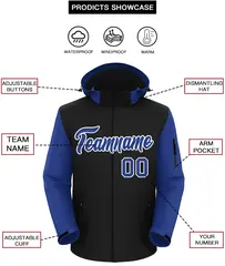 Black Royal-White Raglan Sleeves Waterproof Jacket 2