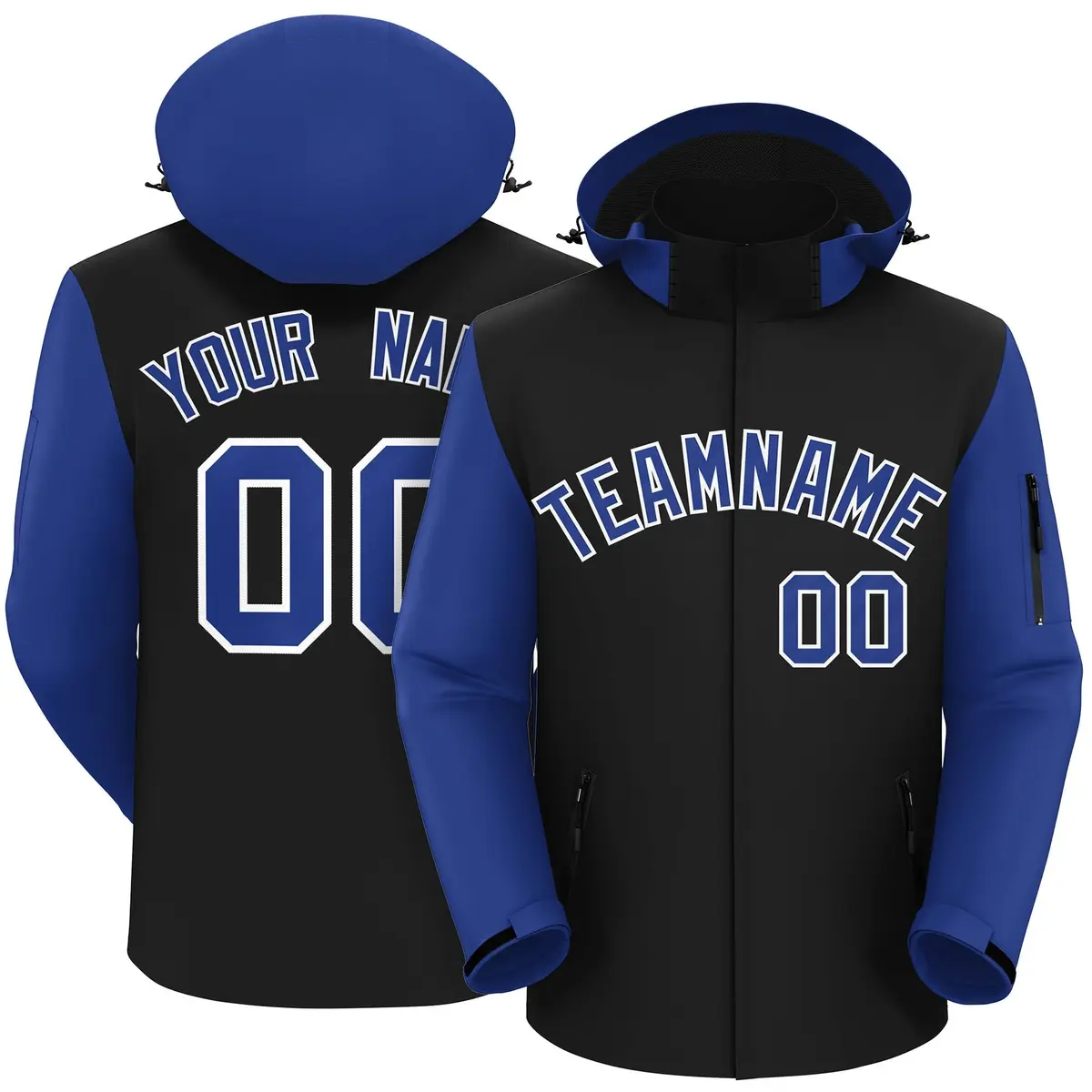 Black Royal-White Raglan Sleeves Waterproof Jacket