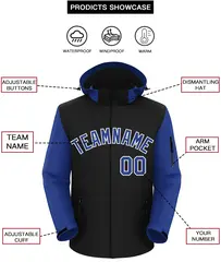 Black Royal-White Raglan Sleeves Waterproof Jacket 2