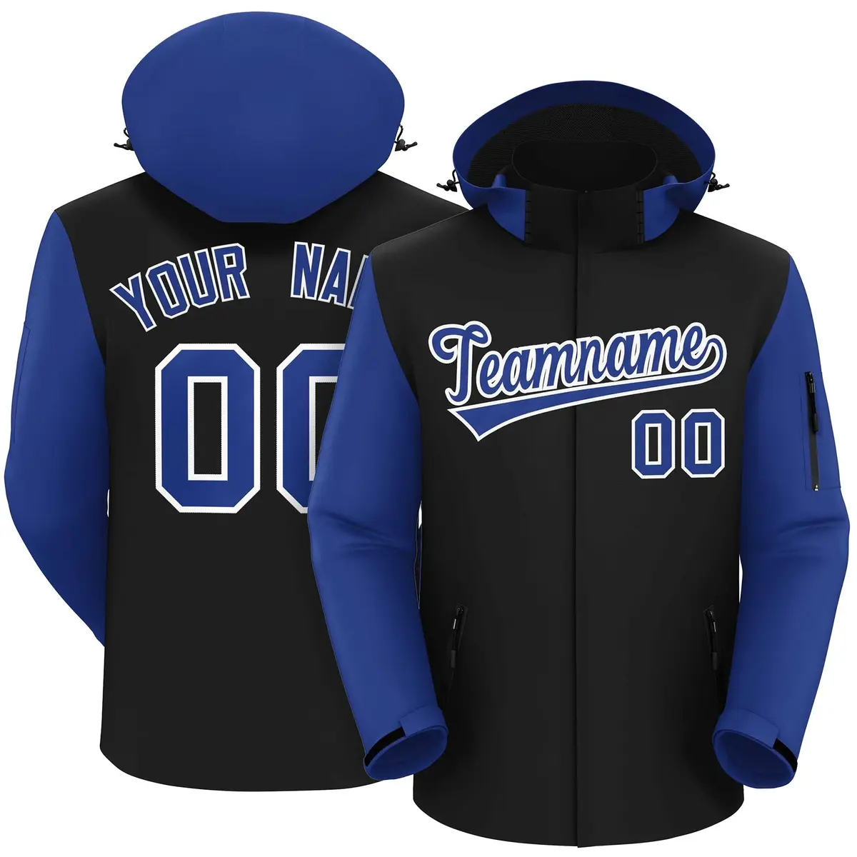 Black Royal-White Raglan Sleeves Waterproof Jacket