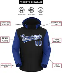 Black Royal-White Raglan Sleeves Waterproof Jacket 2