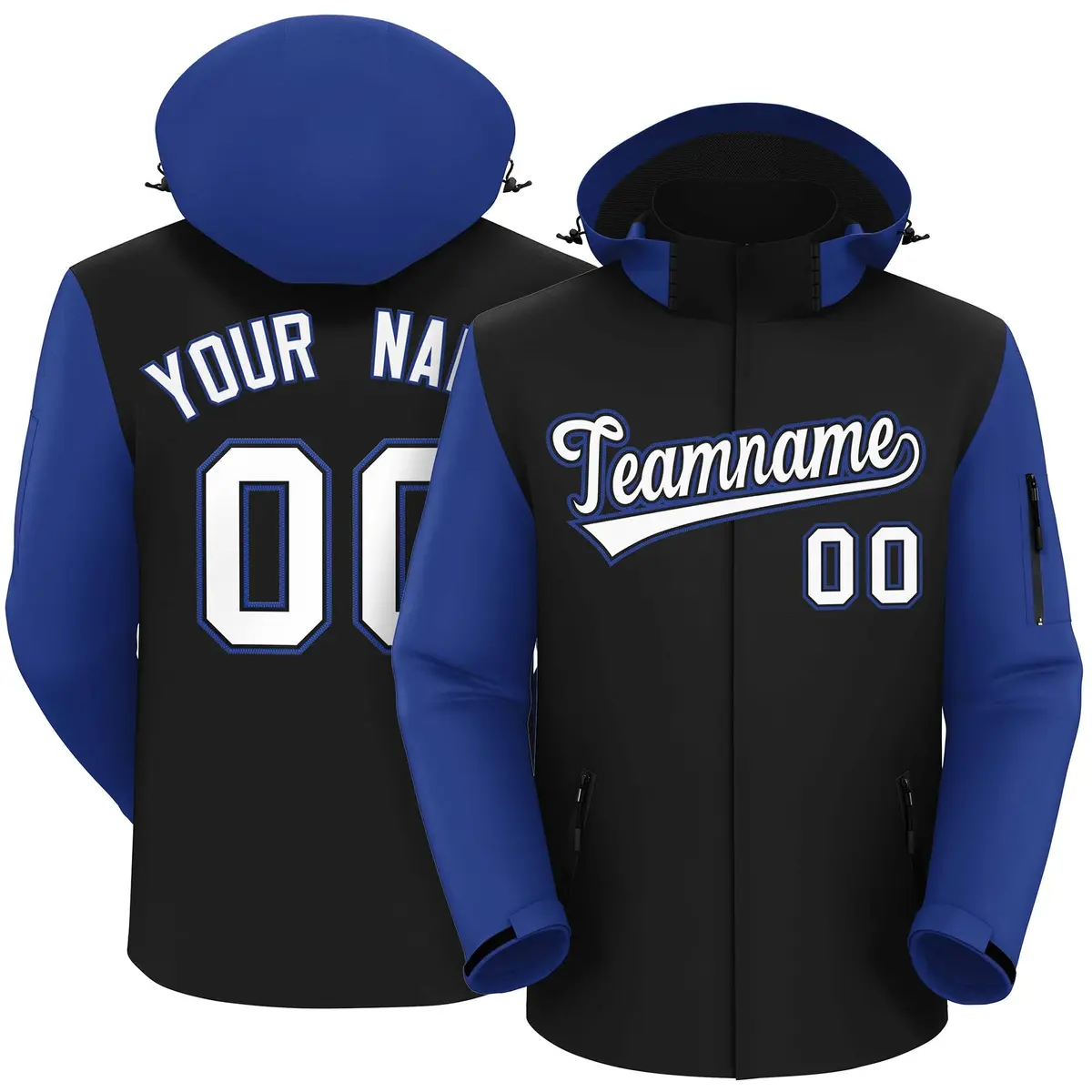 Black Royal-White Raglan Sleeves Waterproof Jacket