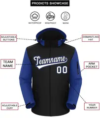Black Royal-White Raglan Sleeves Waterproof Jacket 2