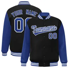 Black Royal-White Raglan Varsity Full-Snap Letterman Jacket