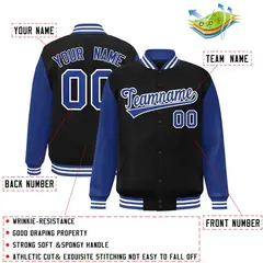Black Royal-White Raglan Varsity Full-Snap Letterman Jacket 2
