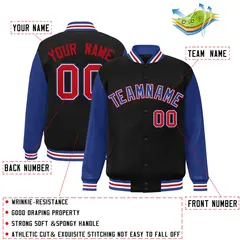 Black Royal-White Raglan Varsity Full-Snap Letterman Jacket 2