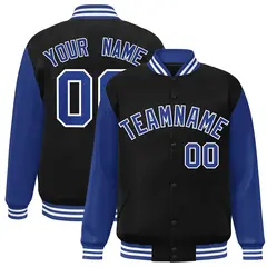 Black Royal-White Raglan Varsity Full-Snap Letterman Jacket 1