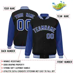 Black Royal-White Raglan Varsity Full-Snap Letterman Jacket 2