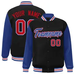 Black Royal-White Raglan Varsity Full-Snap Letterman Jacket 1