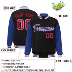 Black Royal-White Raglan Varsity Full-Snap Letterman Jacket 2