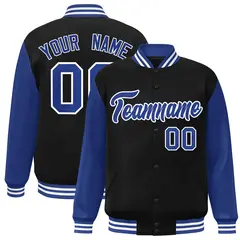 Black Royal-White Raglan Varsity Full-Snap Letterman Jacket 1