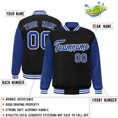 Black Royal-White Raglan Varsity Full-Snap Letterman Jacket 2