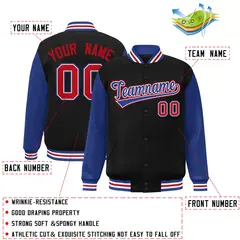 Black Royal-White Raglan Varsity Full-Snap Letterman Jacket 2