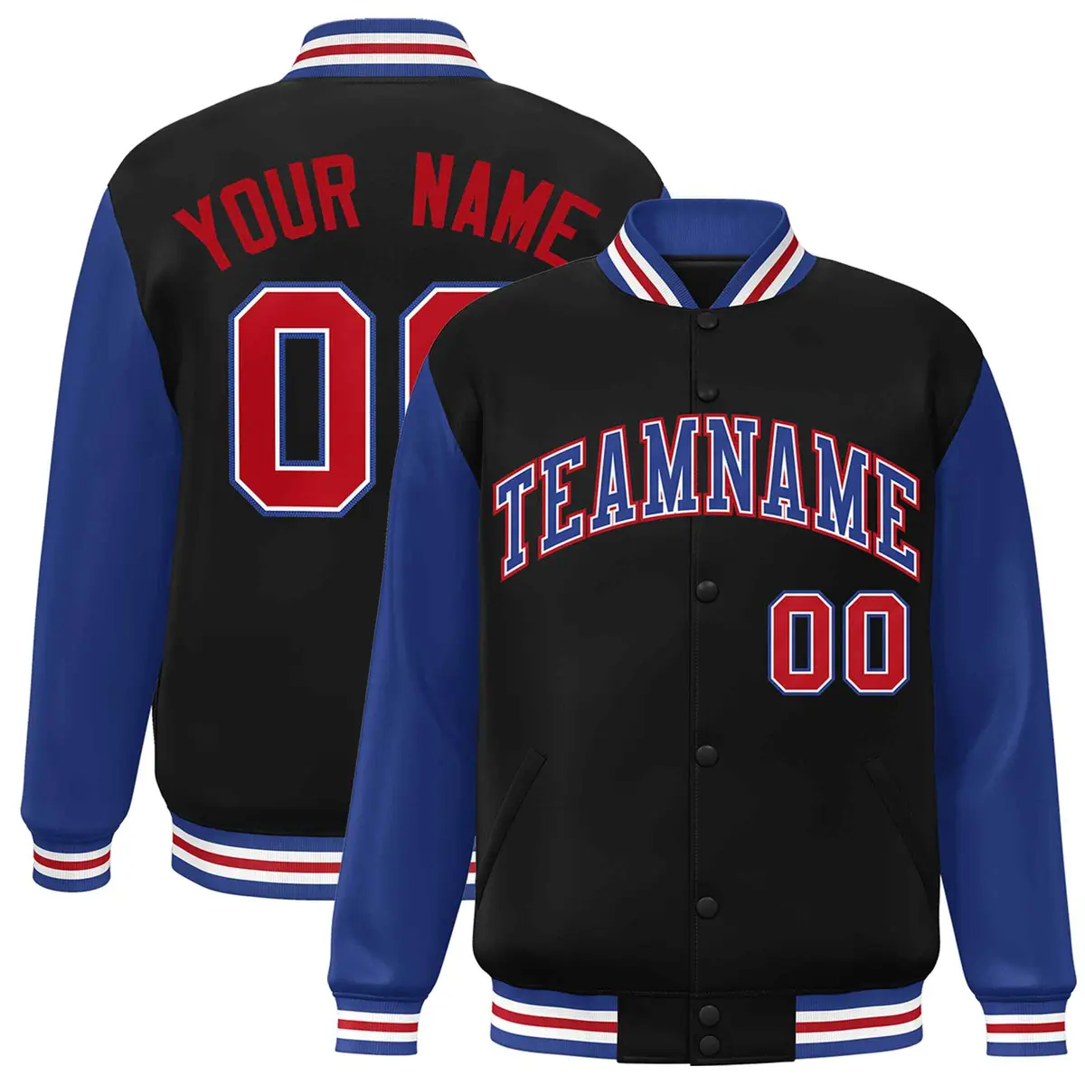 Black Royal-White Raglan Varsity Full-Snap Letterman Jacket
