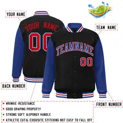 Black Royal-White Raglan Varsity Full-Snap Letterman Jacket 2