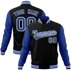 Black Royal-White Raglan Varsity Full-Snap Letterman Jacket