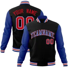 Black Royal-White Raglan Varsity Full-Snap Letterman Jacket