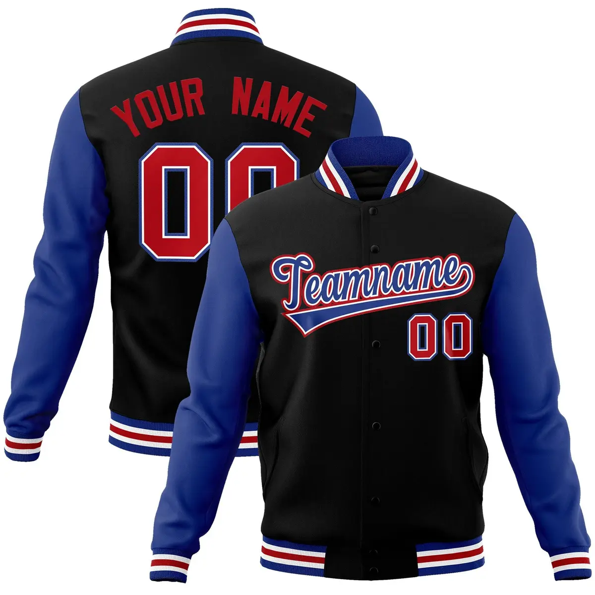 Black Royal-White Raglan Varsity Full-Snap Letterman Jacket