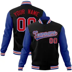 Black Royal-White Raglan Varsity Full-Snap Letterman Jacket 1