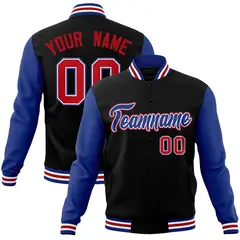 Black Royal-White Raglan Varsity Full-Snap Letterman Jacket