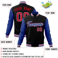 Black Royal-White Raglan Varsity Full-Snap Letterman Jacket 4