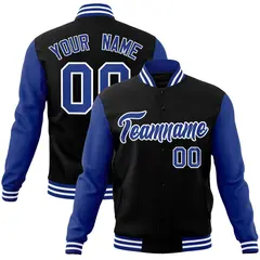 Black Royal-White Raglan Varsity Full-Snap Letterman Jacket