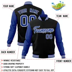Black Royal-White Raglan Varsity Full-Snap Letterman Jacket 4