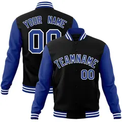 Black Royal-White Raglan Varsity Full-Snap Letterman Jacket