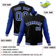 Black Royal-White Raglan Varsity Full-Snap Letterman Jacket 4