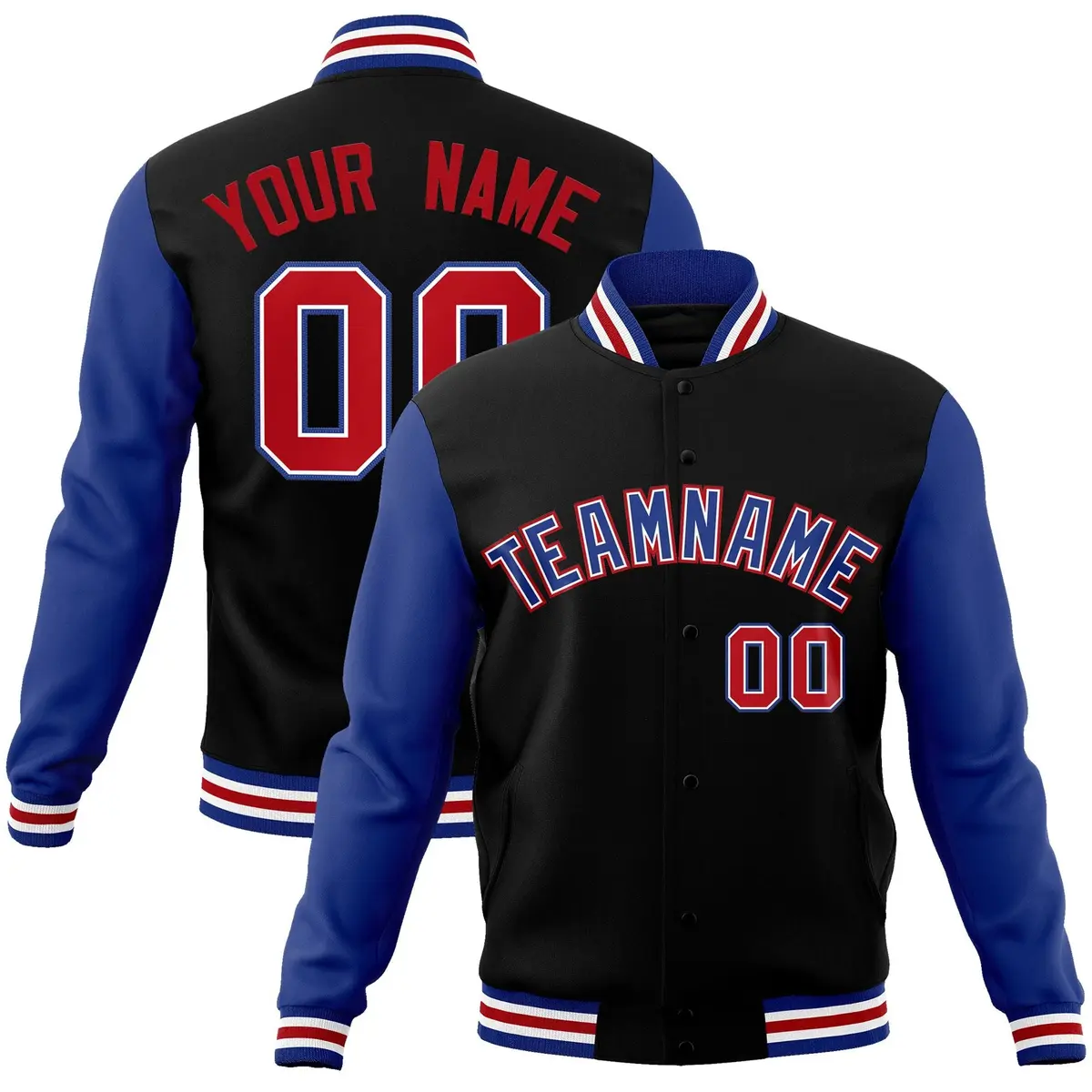 Black Royal-White Raglan Varsity Full-Snap Letterman Jacket