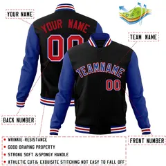 Black Royal-White Raglan Varsity Full-Snap Letterman Jacket 4