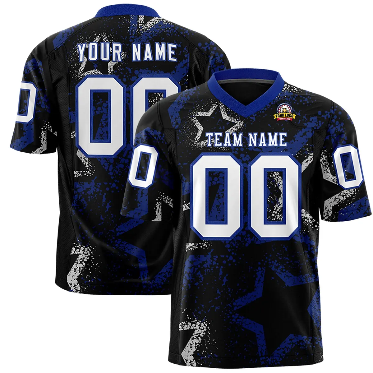 Black Royal White Star Graffiti Authentic Football Jersey