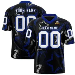Black Royal White Star Graffiti Authentic Football Jersey 1